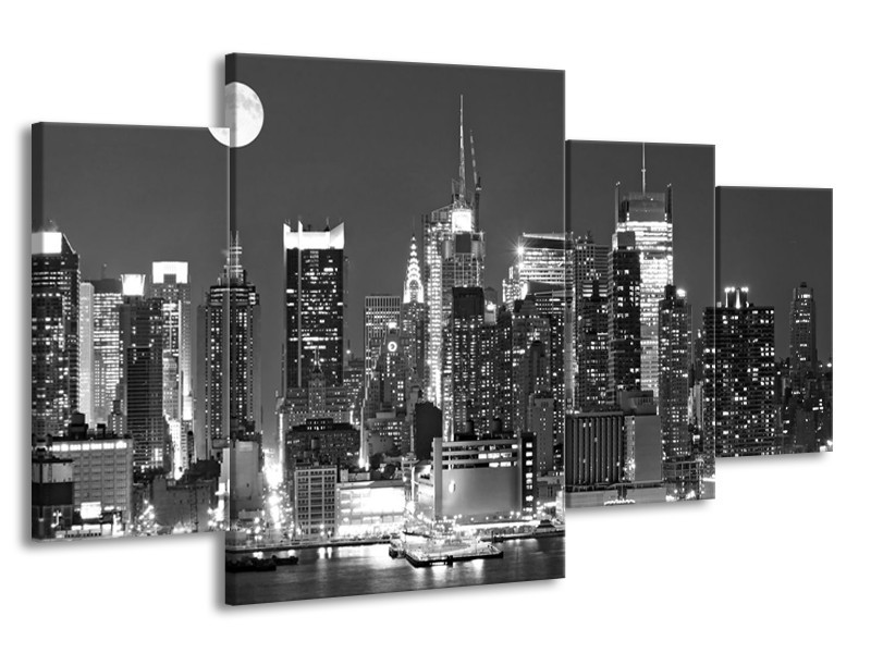 Canvas schilderij New York | Grijs, Zwart, Wit | 160x90cm 4Luik