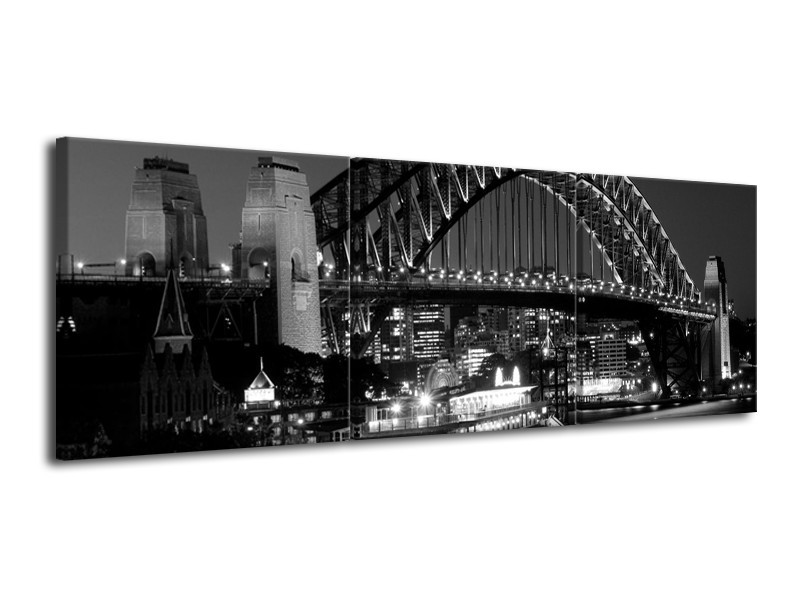 Canvas schilderij Brug | Grijs, Zwart, Wit | 120x40cm 3Luik