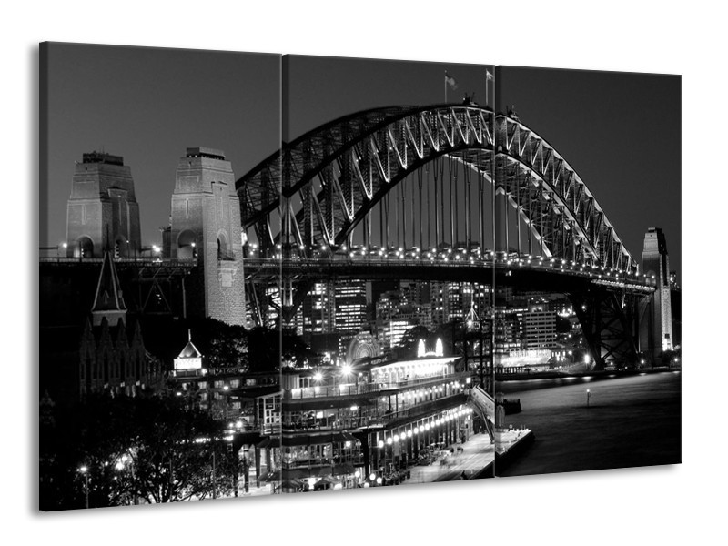 Canvas schilderij Brug | Grijs, Zwart, Wit | 165x100cm 3Luik
