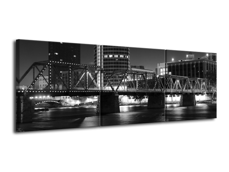 Canvas schilderij Brug | Grijs, Zwart, Wit | 120x40cm 3Luik