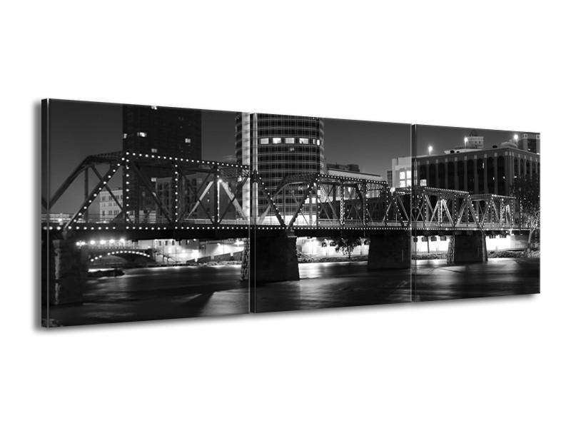 Canvas schilderij Brug | Grijs, Zwart, Wit | 150x50cm 3Luik