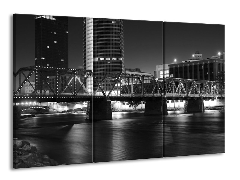 Canvas schilderij Brug | Grijs, Zwart, Wit | 165x100cm 3Luik