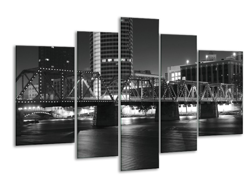 Canvas schilderij Brug | Grijs, Zwart, Wit | 170x100cm 5Luik