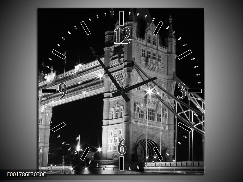 Klok schilderij Gebouw | Grijs, Zwart, Wit | 30x30cm 1Luik