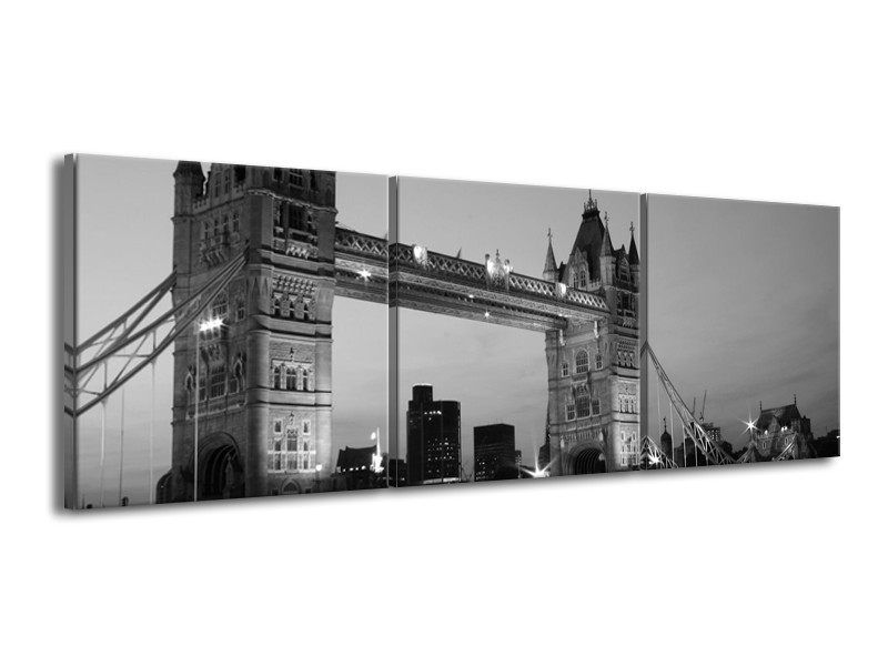 Canvas schilderij Gebouw | Grijs, Zwart, Wit | 150x50cm 3Luik