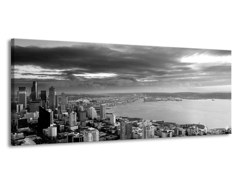 Glas schilderij New York | Grijs, Zwart, Wit | 145x58cm 1Luik