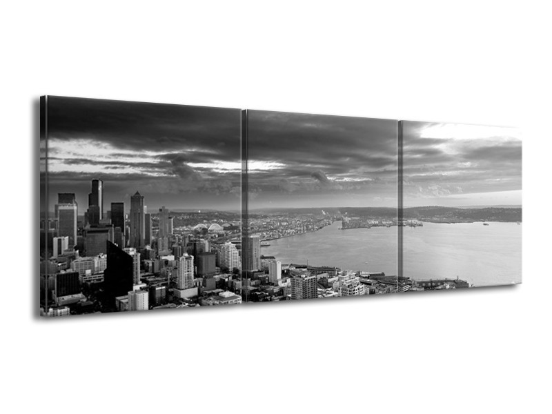 Glas schilderij New York | Grijs, Zwart, Wit | 150x50cm 3Luik