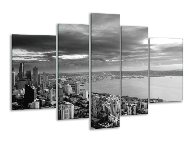 Canvas schilderij New York | Grijs, Zwart, Wit | 170x100cm 5Luik