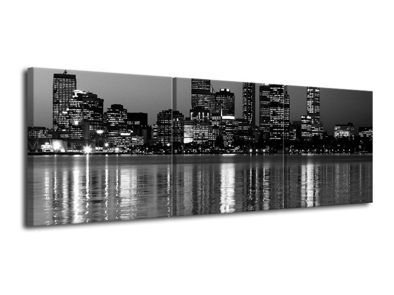 Canvas schilderij Gebouw | Grijs, Zwart, Wit | 120x40cm 3Luik