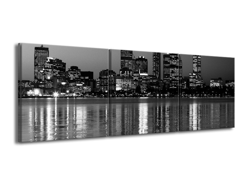 Canvas schilderij Gebouw | Grijs, Zwart, Wit | 150x50cm 3Luik