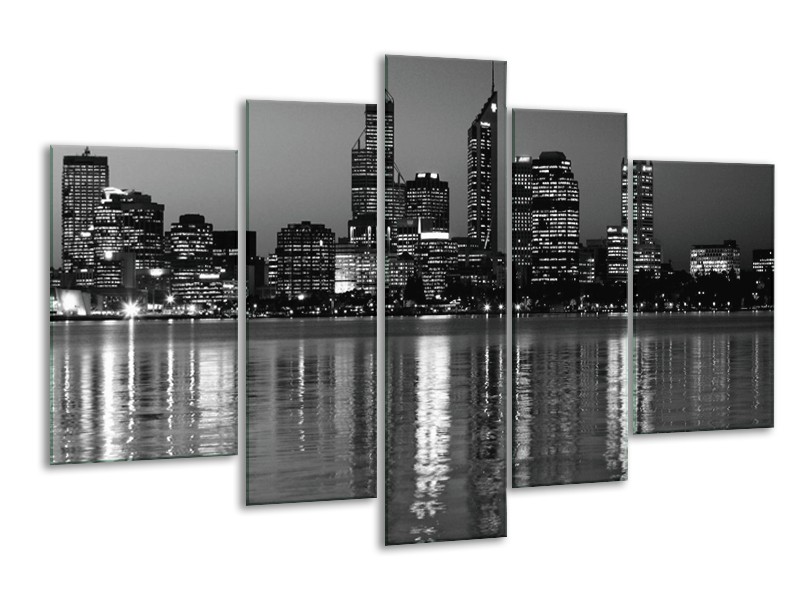 Canvas schilderij Gebouw | Grijs, Zwart, Wit | 170x100cm 5Luik