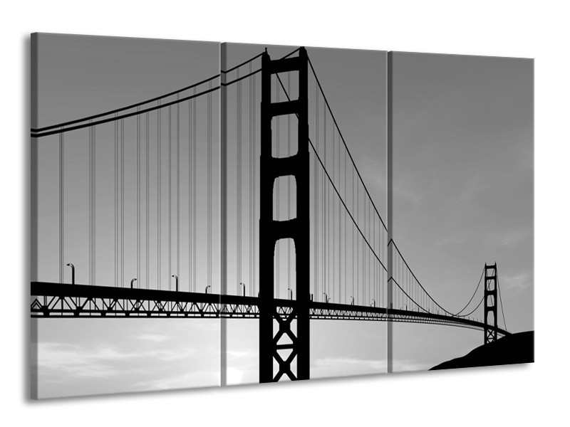 Canvas schilderij Brug | Grijs, Zwart, Wit | 165x100cm 3Luik