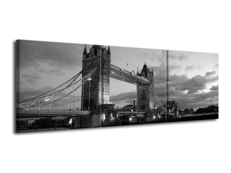 Canvas schilderij Brug | Grijs, Zwart, Wit | 120x40cm 3Luik