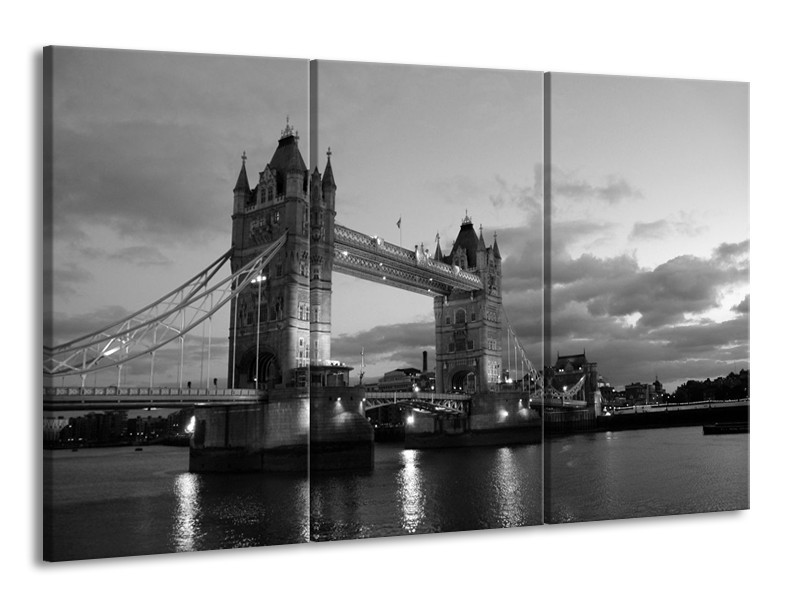 Canvas schilderij Brug | Grijs, Zwart, Wit | 165x100cm 3Luik