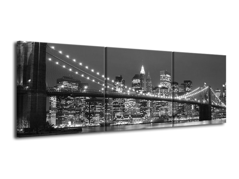 Canvas schilderij Brug | Grijs, Zwart, Wit | 120x40cm 3Luik