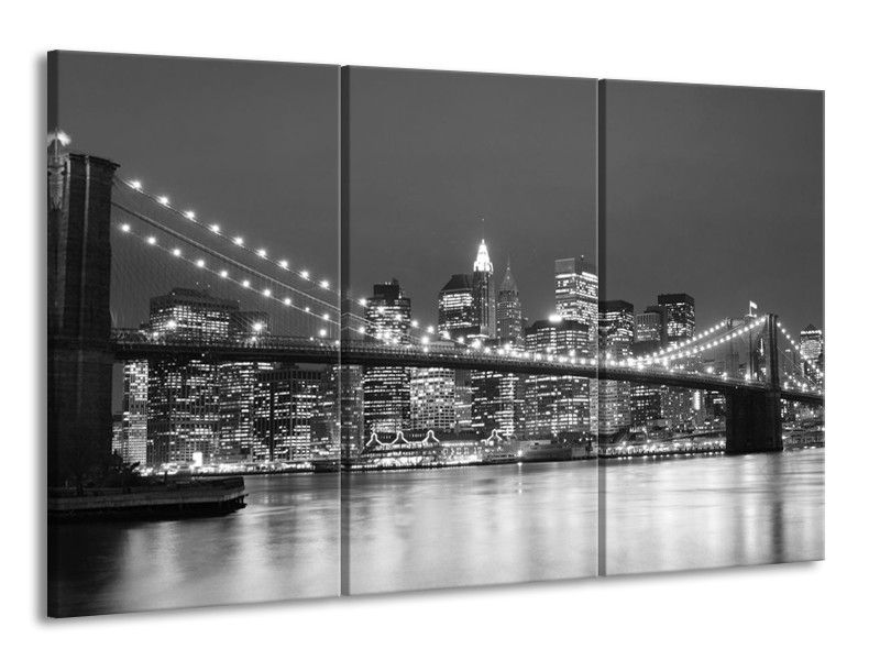 Canvas schilderij Brug | Grijs, Zwart, Wit | 165x100cm 3Luik