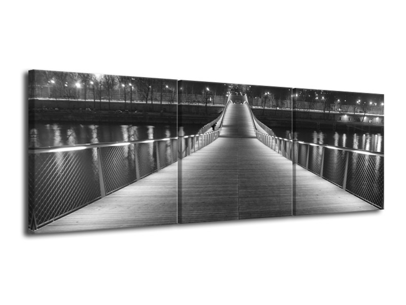 Canvas schilderij Brug | Grijs, Zwart, Wit | 120x40cm 3Luik