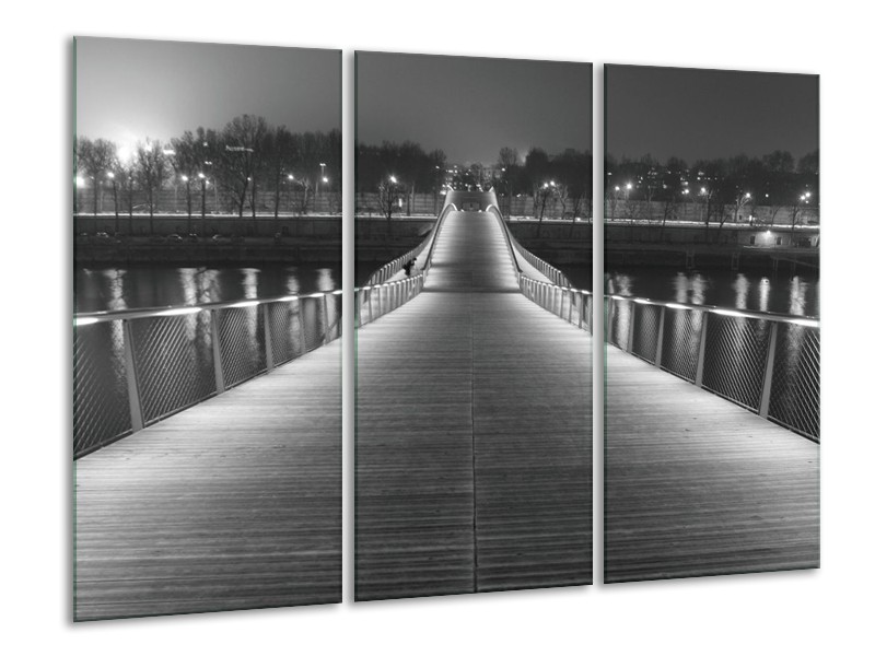 Canvas schilderij Brug | Grijs, Zwart, Wit | 120x80cm 3Luik