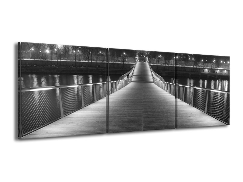 Canvas schilderij Brug | Grijs, Zwart, Wit | 150x50cm 3Luik