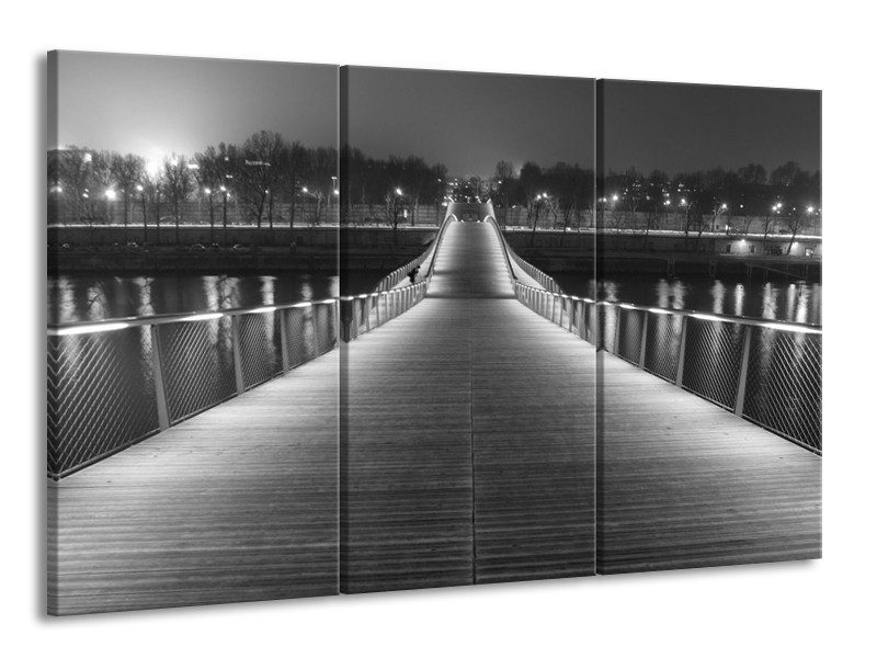 Canvas schilderij Brug | Grijs, Zwart, Wit | 165x100cm 3Luik