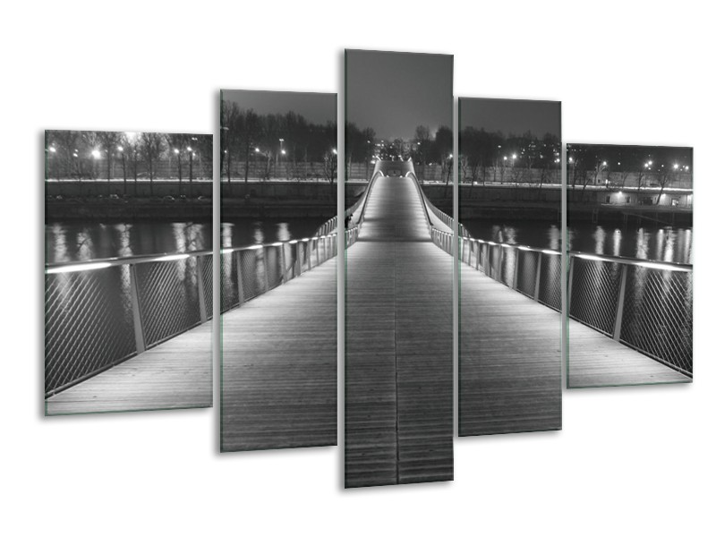 Canvas schilderij Brug | Grijs, Zwart, Wit | 170x100cm 5Luik