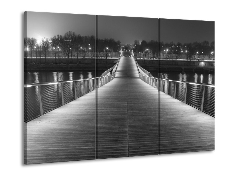 Canvas schilderij Brug | Grijs, Zwart, Wit | 90x60cm 3Luik