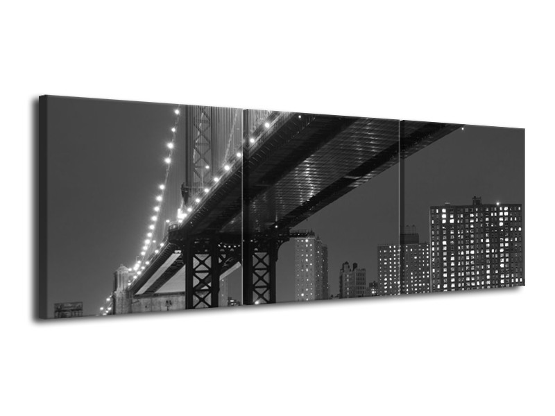 Canvas schilderij Brug | Grijs, Zwart, Wit | 120x40cm 3Luik