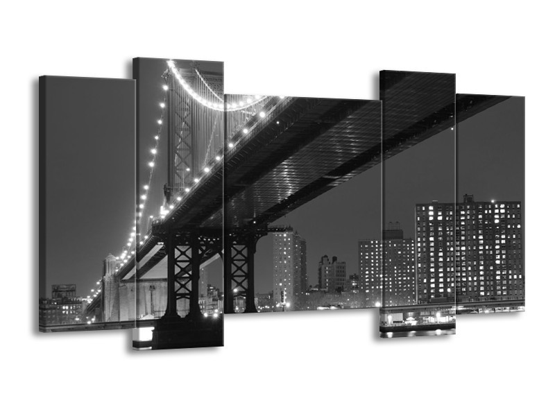 Canvas schilderij Brug | Grijs, Zwart, Wit | 120x65 5Luik