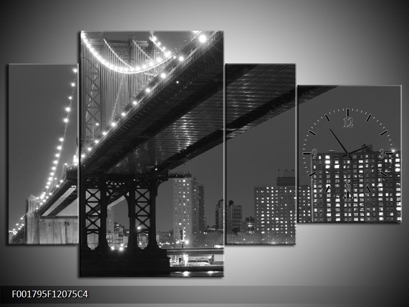 Klok schilderij Brug | Grijs, Zwart, Wit | 120x75cm 4Luik