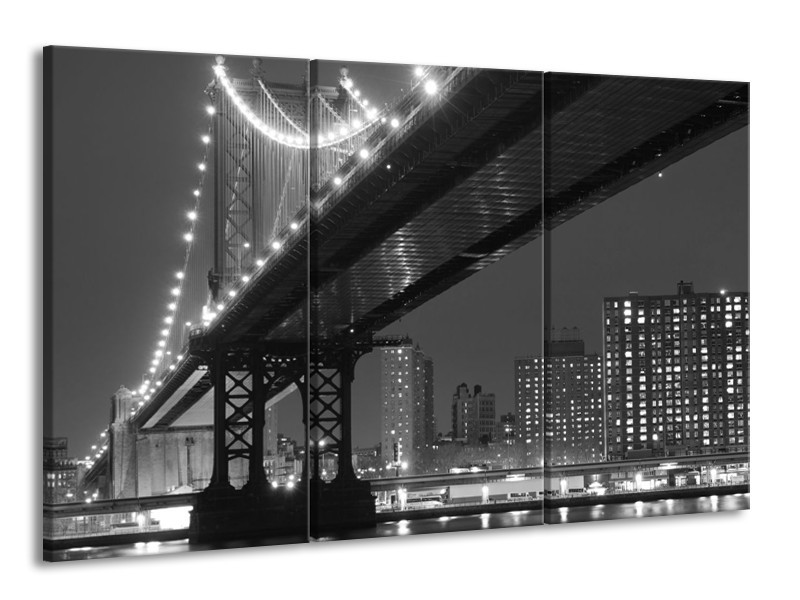 Canvas schilderij Brug | Grijs, Zwart, Wit | 165x100cm 3Luik