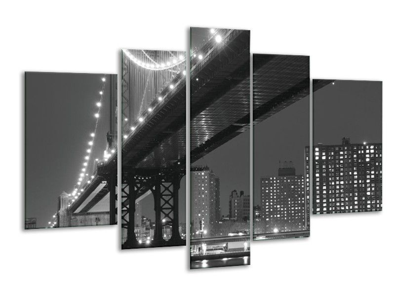 Canvas schilderij Brug | Grijs, Zwart, Wit | 170x100cm 5Luik