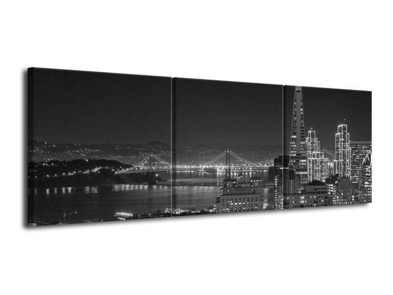 Canvas schilderij Stad | Grijs, Zwart, Wit | 120x40cm 3Luik