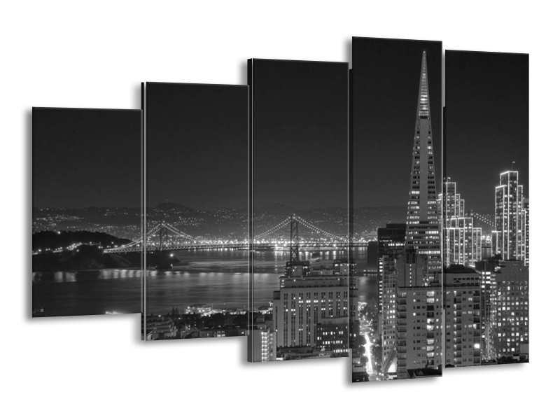 Glas schilderij Stad | Grijs, Zwart, Wit | 150x100cm 5Luik