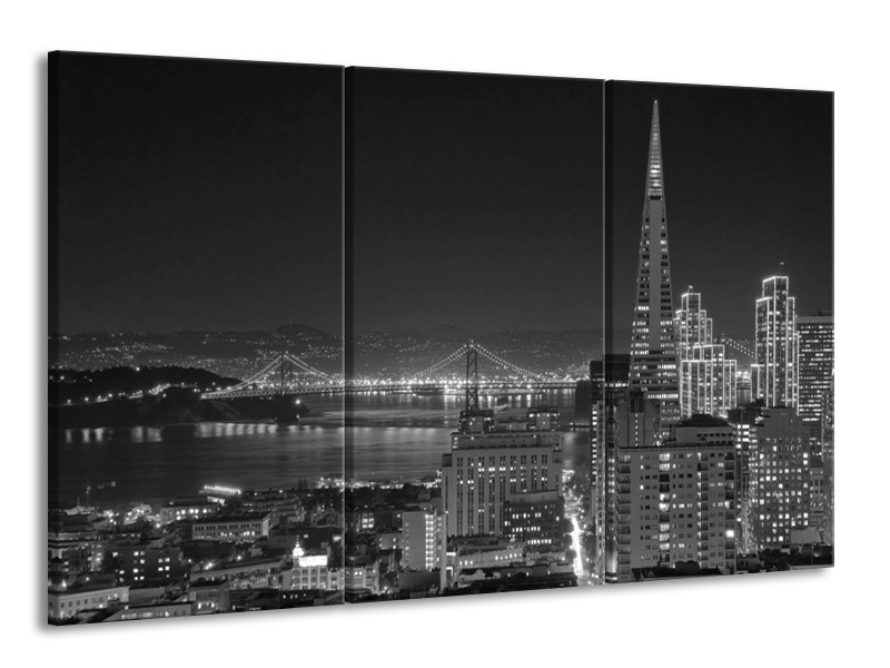 Canvas schilderij Stad | Grijs, Zwart, Wit | 165x100cm 3Luik