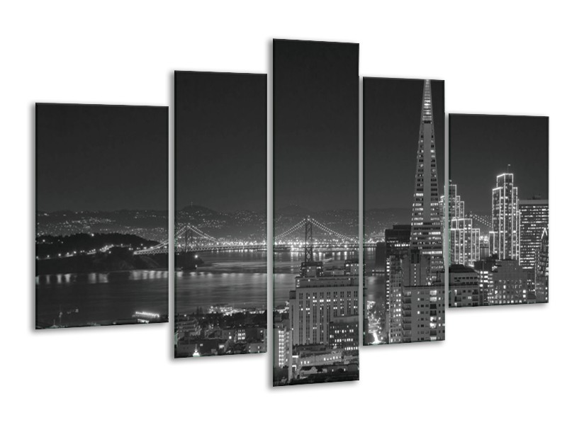 Canvas schilderij Stad | Grijs, Zwart, Wit | 170x100cm 5Luik