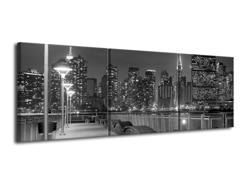 Canvas schilderij Stad | Grijs, Zwart, Wit | 120x40cm 3Luik