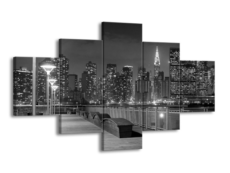 Glas schilderij Stad | Grijs, Zwart, Wit | 125x70cm 5Luik