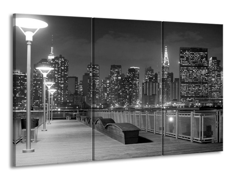 Canvas schilderij Stad | Grijs, Zwart, Wit | 165x100cm 3Luik