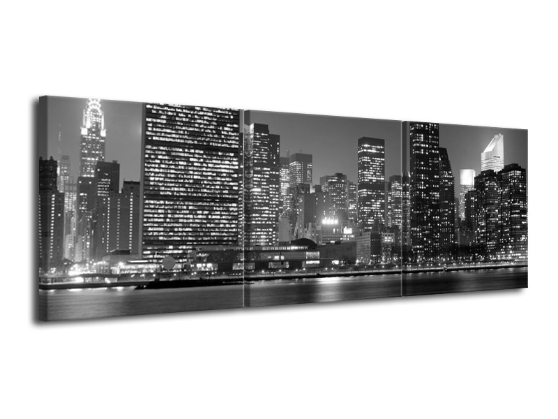 Canvas schilderij Stad | Grijs, Zwart, Wit | 120x40cm 3Luik