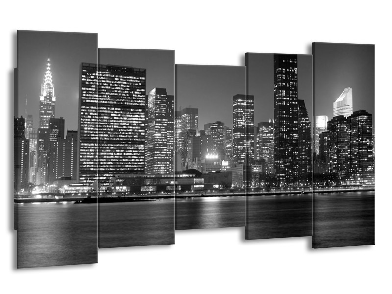 Canvas schilderij Stad | Grijs, Zwart, Wit | 150x80cm 5Luik