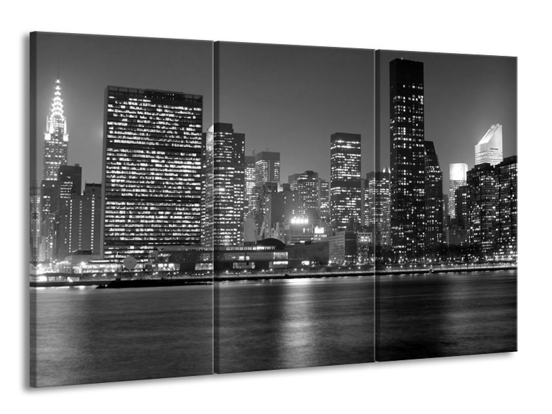 Canvas schilderij Stad | Grijs, Zwart, Wit | 165x100cm 3Luik