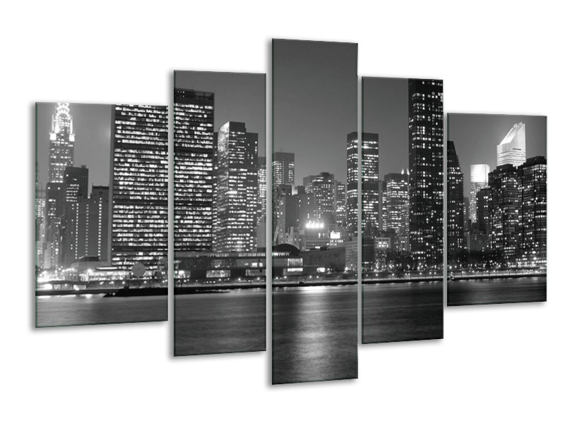 Canvas schilderij Stad | Grijs, Zwart, Wit | 170x100cm 5Luik