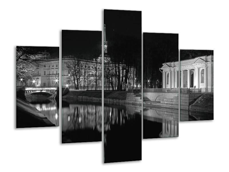 Glas schilderij Stad | Grijs, Zwart, Wit | 100x70cm 5Luik