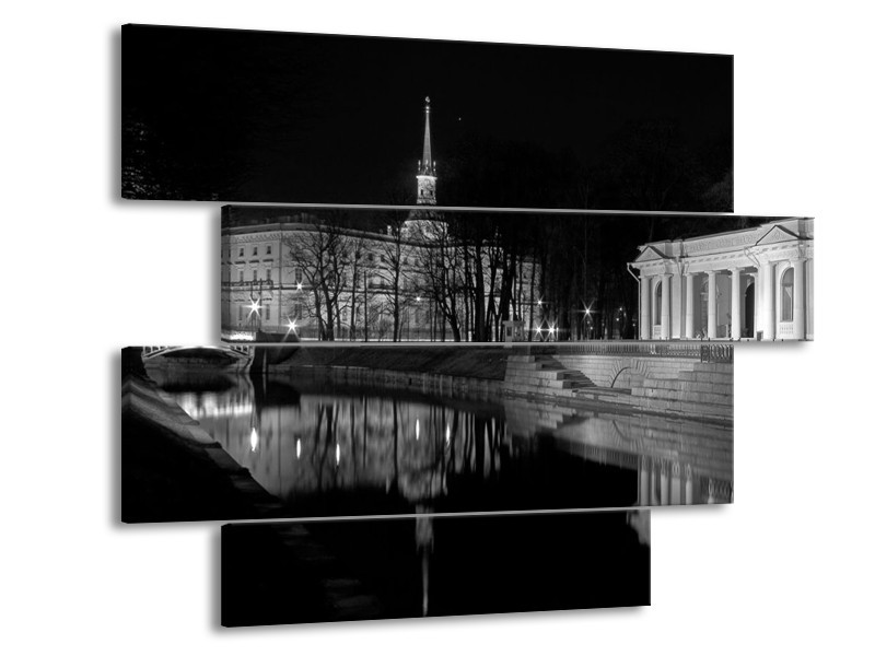Glas schilderij Stad | Grijs, Zwart, Wit | 115x85cm 4Luik