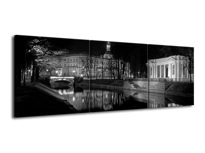 Canvas schilderij Stad | Grijs, Zwart, Wit | 120x40cm 3Luik