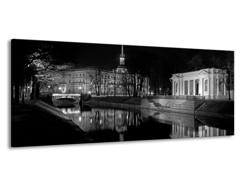 Glas schilderij Stad | Grijs, Zwart, Wit | 145x58cm 1Luik