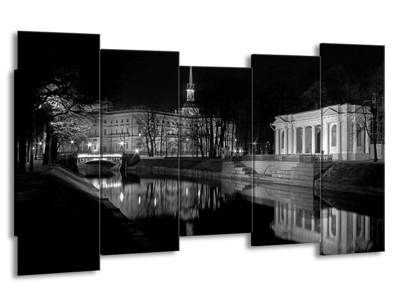 Canvas schilderij Stad | Grijs, Zwart, Wit | 150x80cm 5Luik