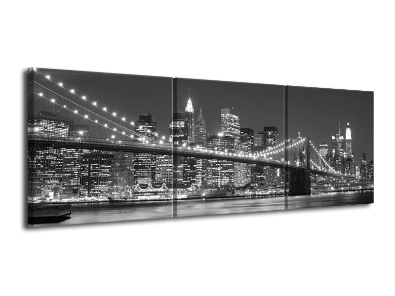 Canvas schilderij Brug | Grijs, Zwart, Wit | 120x40cm 3Luik