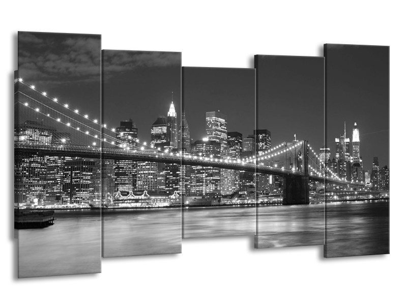 Canvas schilderij Brug | Grijs, Zwart, Wit | 150x80cm 5Luik