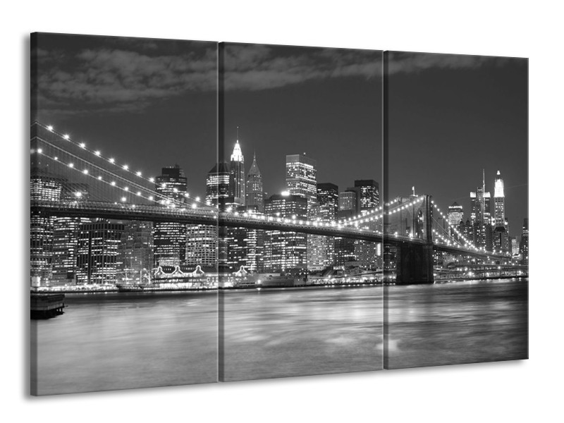 Canvas schilderij Brug | Grijs, Zwart, Wit | 165x100cm 3Luik